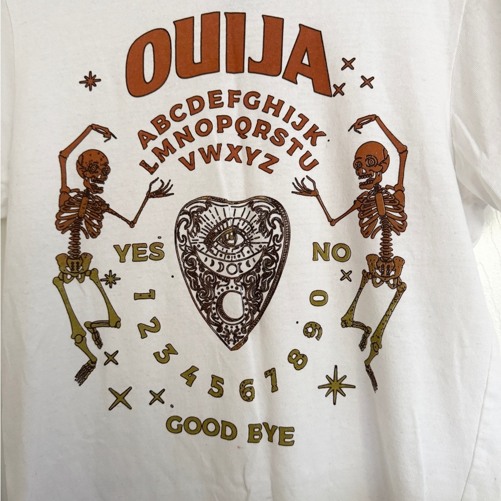 Ouija Graphic Tee - White Shirt Fun for Gamers Mystical Size Large